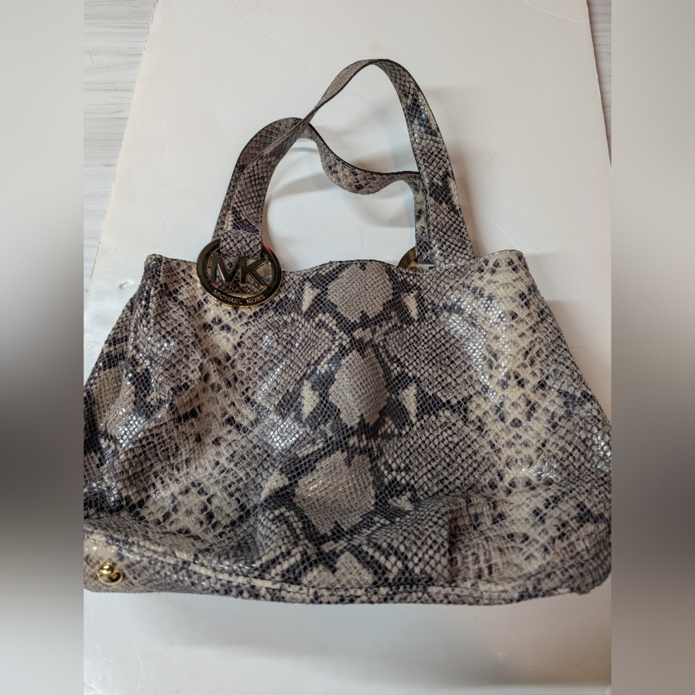 Michael Kors Snake-Print Tote in Gray and Cream
